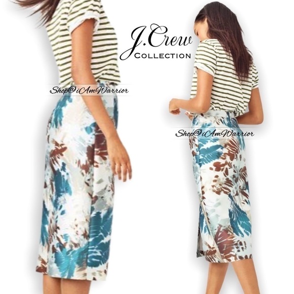 J.Crew Collection rare 2pc silk blend abstract foliage print top+midi skirt - Picture 4 of 16